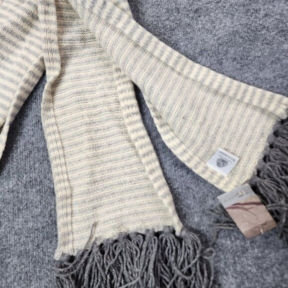 Fisherman out of Ireland Striped Scarf Donegal Cream Knit Fringe Pure New Wool - Picture 7 of 12